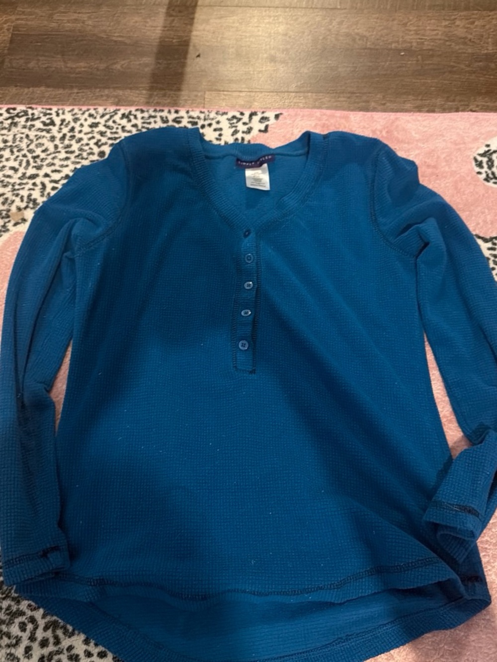 Sears Teal Blue Short Sleeve Henley Top